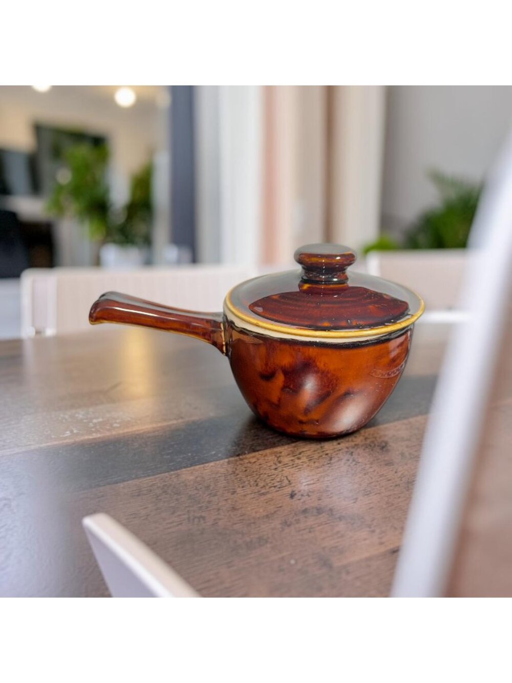 Vintage Brown Ceramic Saucepan With Lid - Glazed Pottery Cookware With Handle